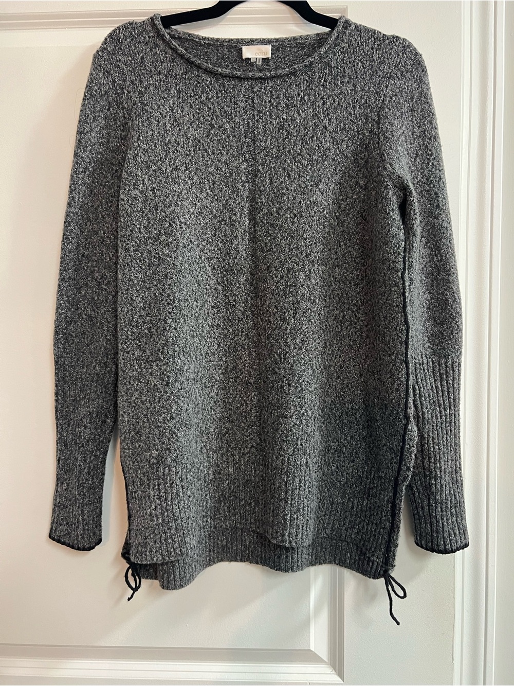 ecru Heather Charcoal Crewneck Sweater with Side Ties
